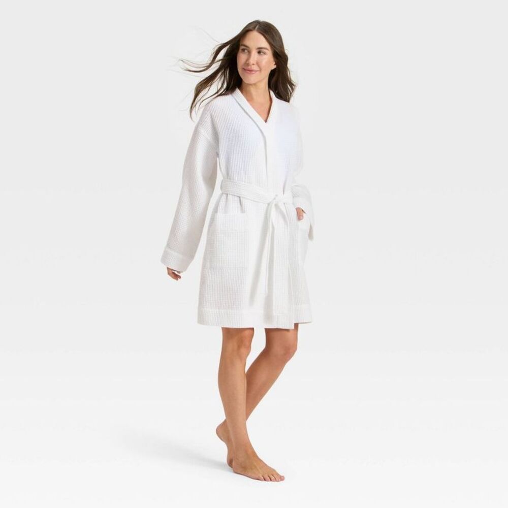Women's Waffle Short Robe - Auden White XL/XXL